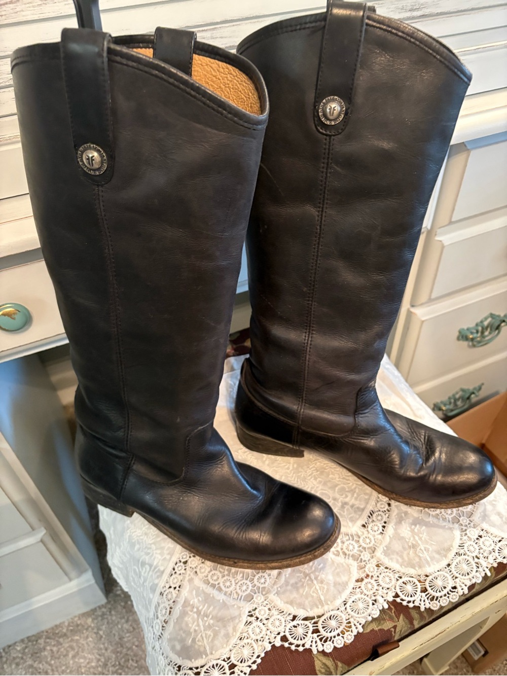 Frye Melissa tall boots Black Leather Sz 8